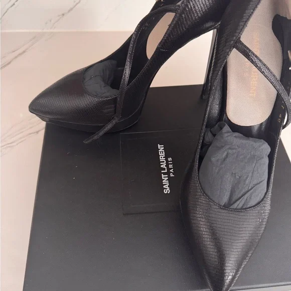 Saint Laurent Black Textured Heels